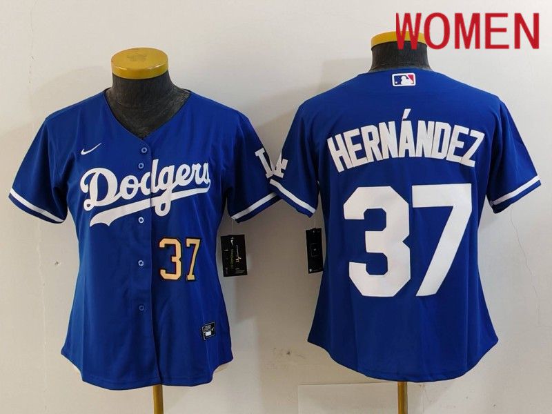 Women Los Angeles Dodgers #37 Hernandez Blue Nike Game 2024 MLB Jersey style 726->women mlb jersey->Women Jersey